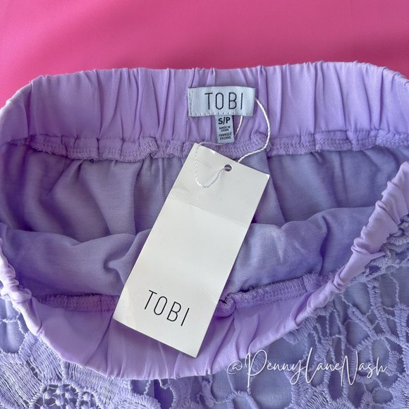NWT Tobi Crochet Lace Floral Bodycon Mini Skirt Lavender - Picture 3 of 7